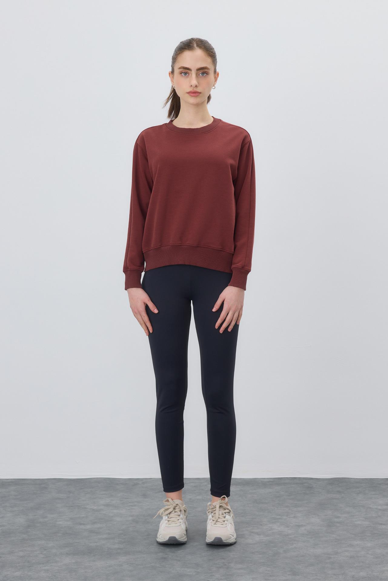 Kadın Basic Şardonsuz Çikolata Renk Sweatshirt