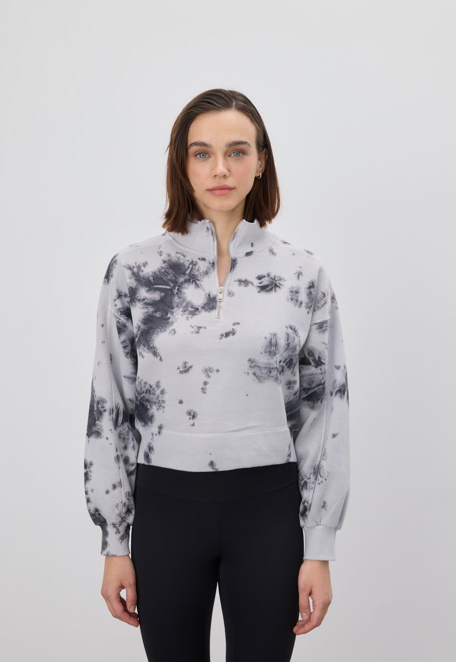 Kadın Batik İstanbul Grisi Kısa Yarım Fermuarlı Sweatshirt