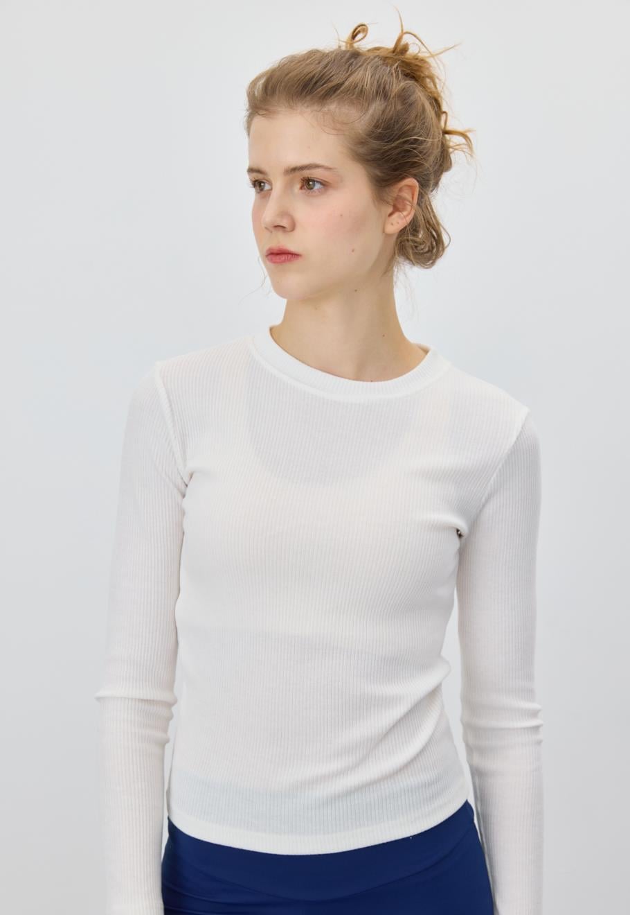 Kadın Beyaz Renk Basic Uzun Kollu T-shirt