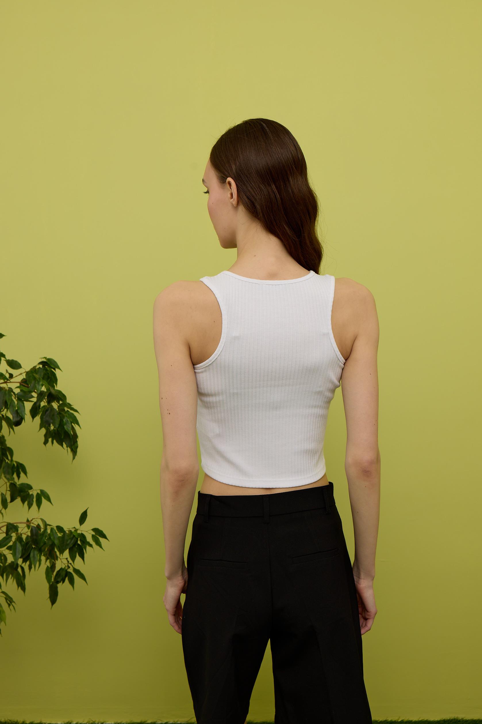 Kadın Beyaz Sıfır Kol Crop Bluz