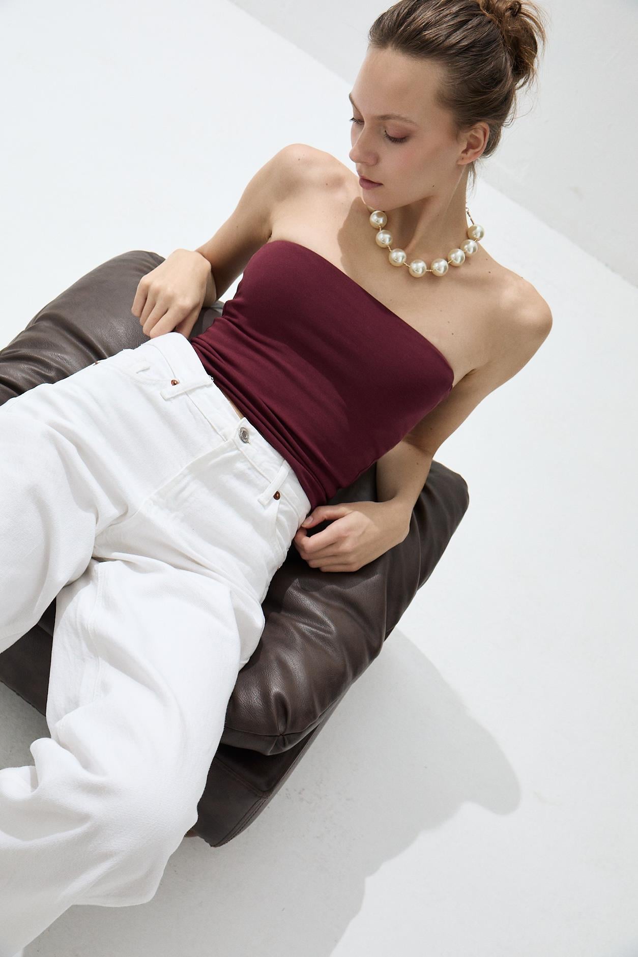 Kadın Bordo Askısız Bluz