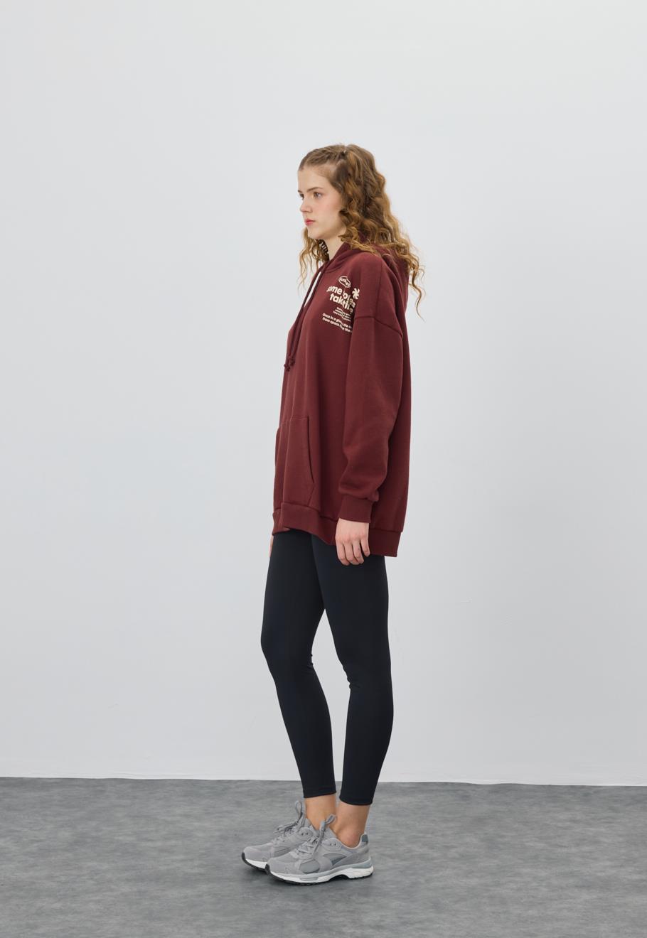 Kadın Çikolata Renk Baskılı Sweatshirt