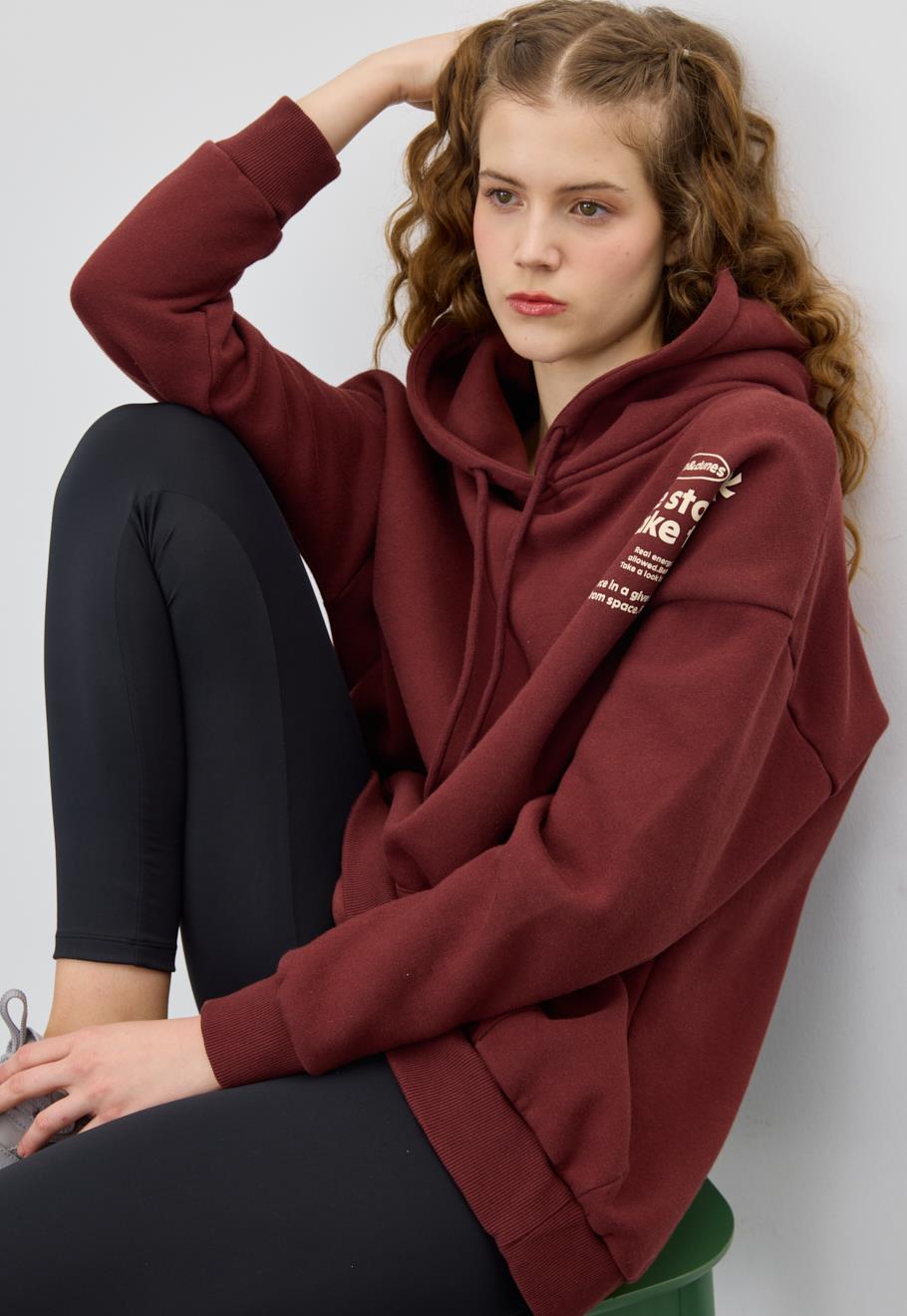 Kadın Çikolata Renk Baskılı Sweatshirt