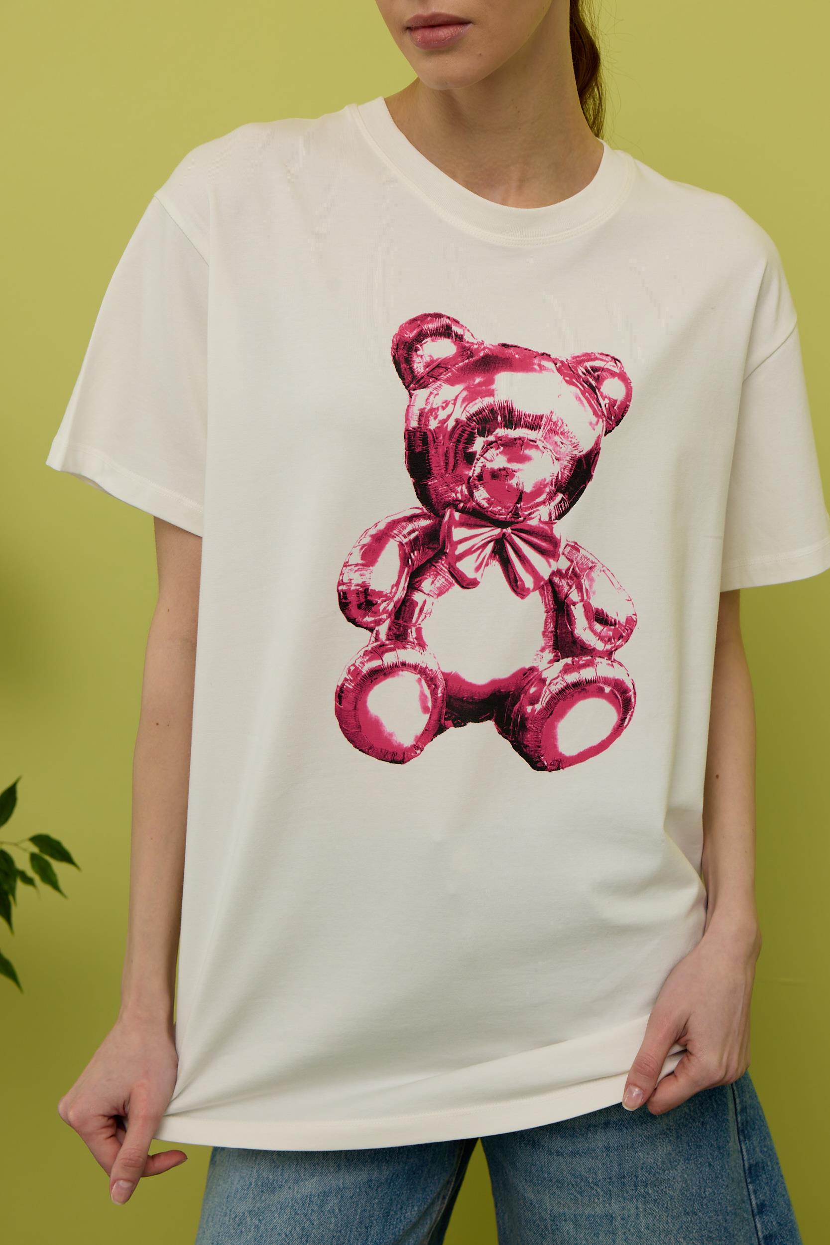 Kadın Ekru Ayıcık Baskılı Oversize T-shirt