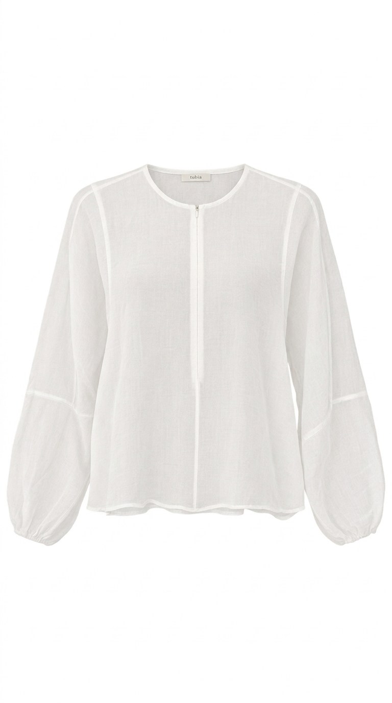 Kadın Ekru Fermuarlı Tencel Bluz