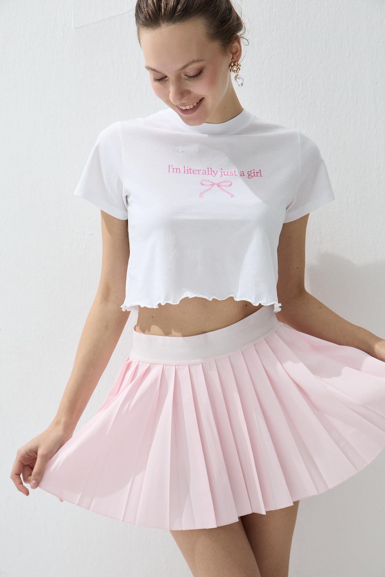 Kadın Ekru I'm Literally Just A Girl Yazı Baskılı Kısa Kollu T-shirt