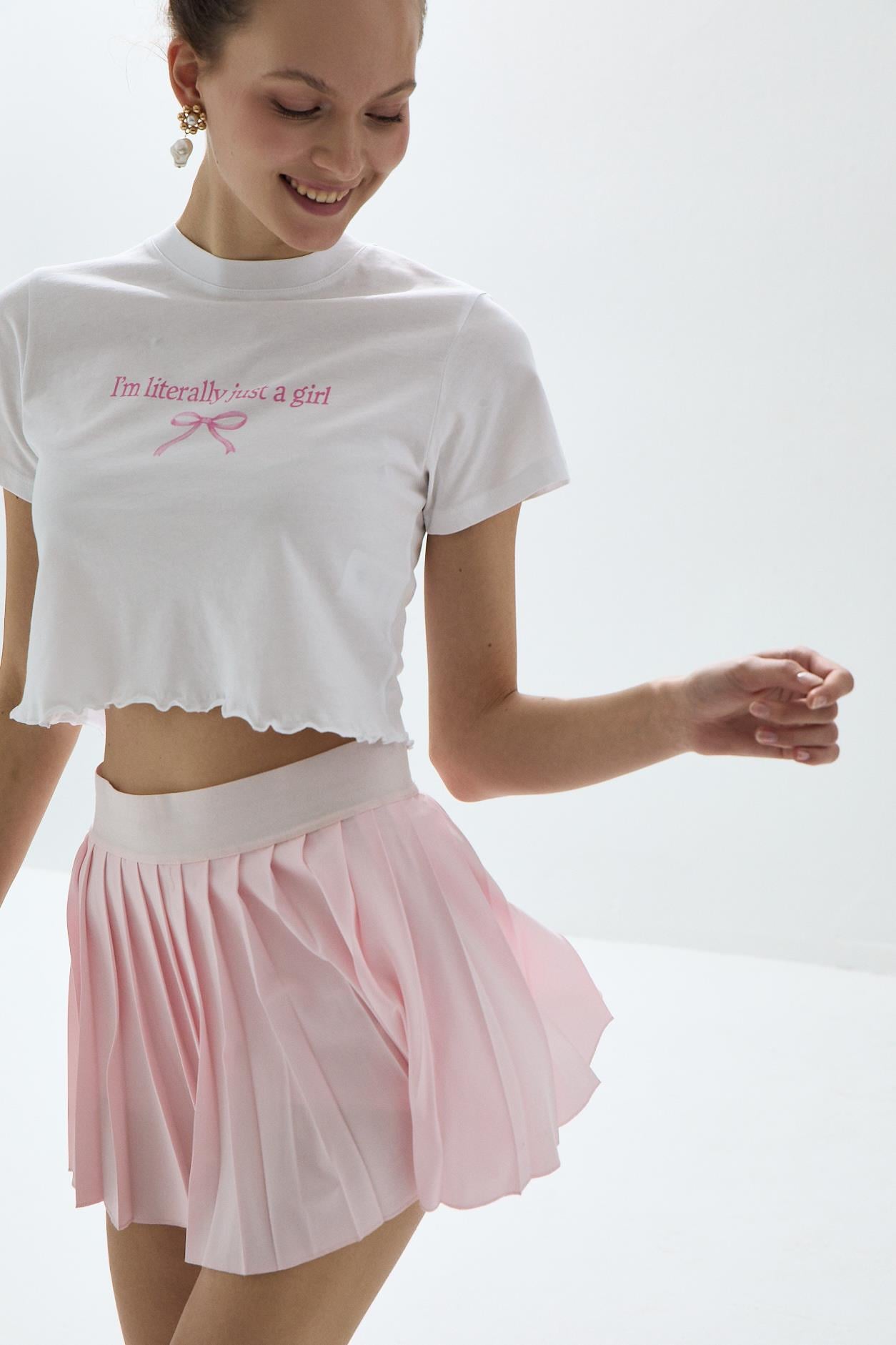 Kadın Ekru Im Literally Just A Girl Yazı Baskılı Kısa Kollu T-shirt