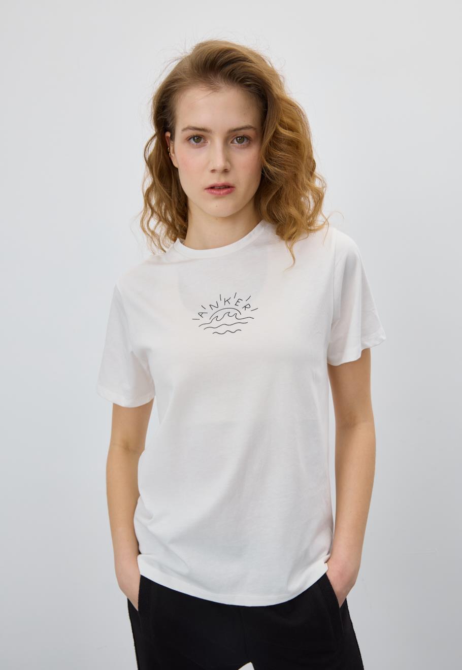 Kadın Ekru Renk Kısa Kollu Anker Baskılı T-Shirt