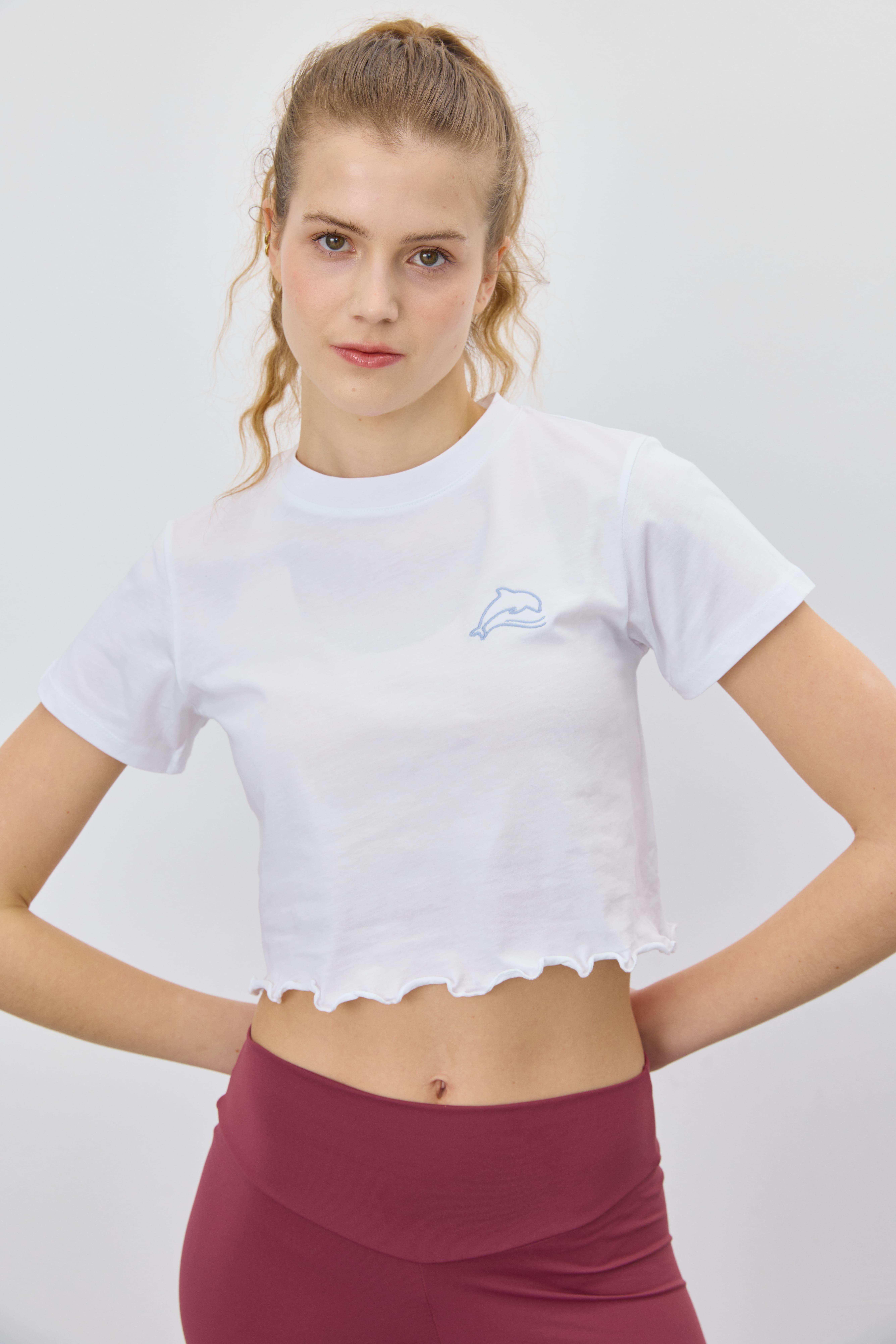 Kadın Ekru Yunus Baskılı T-shirt
