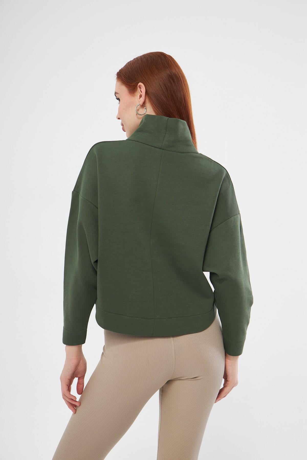 Kadın Haki Balıkçı Yaka Sweatshirt