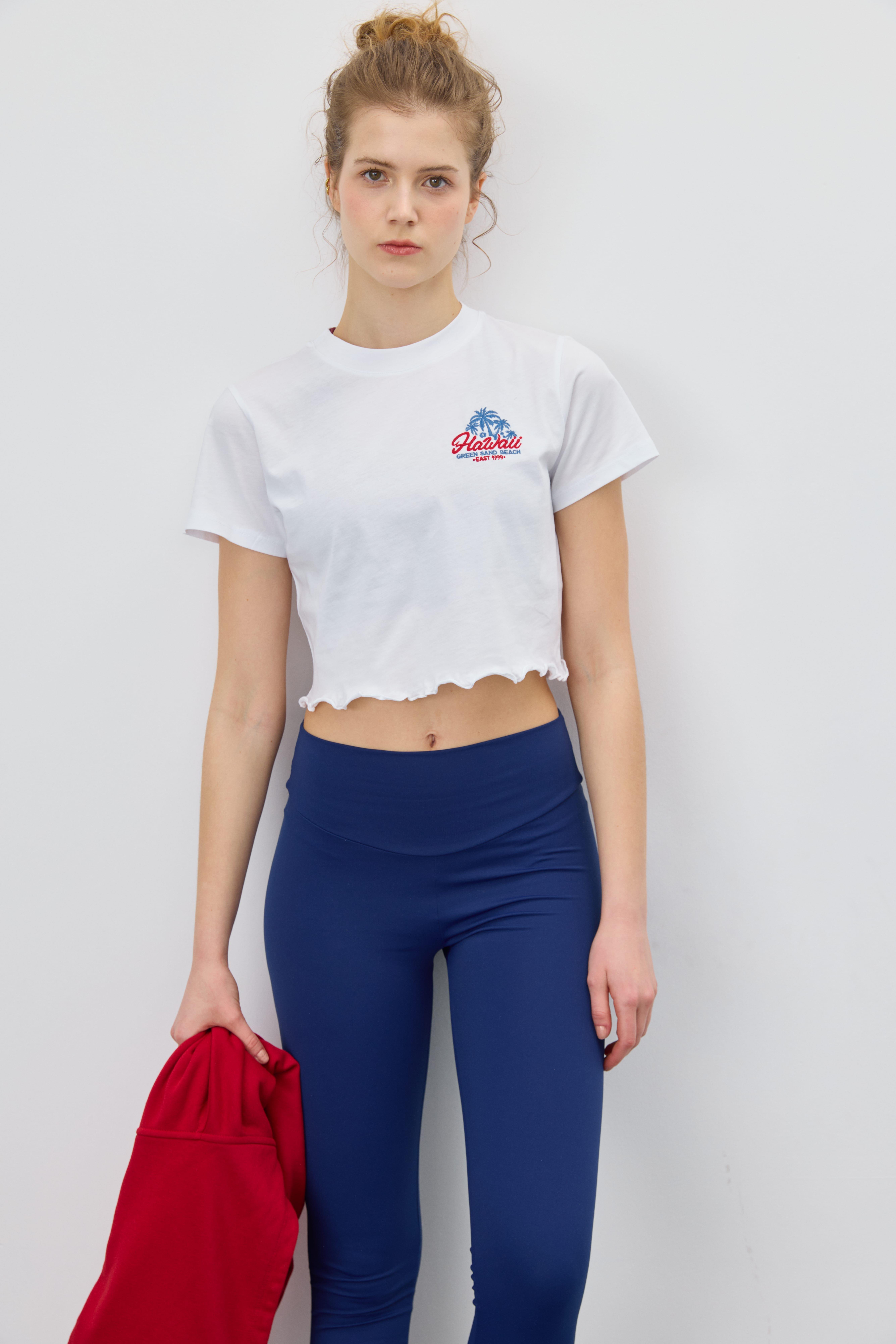 Kadın Hawaii Baskılı Kısa Kollu T-shirt