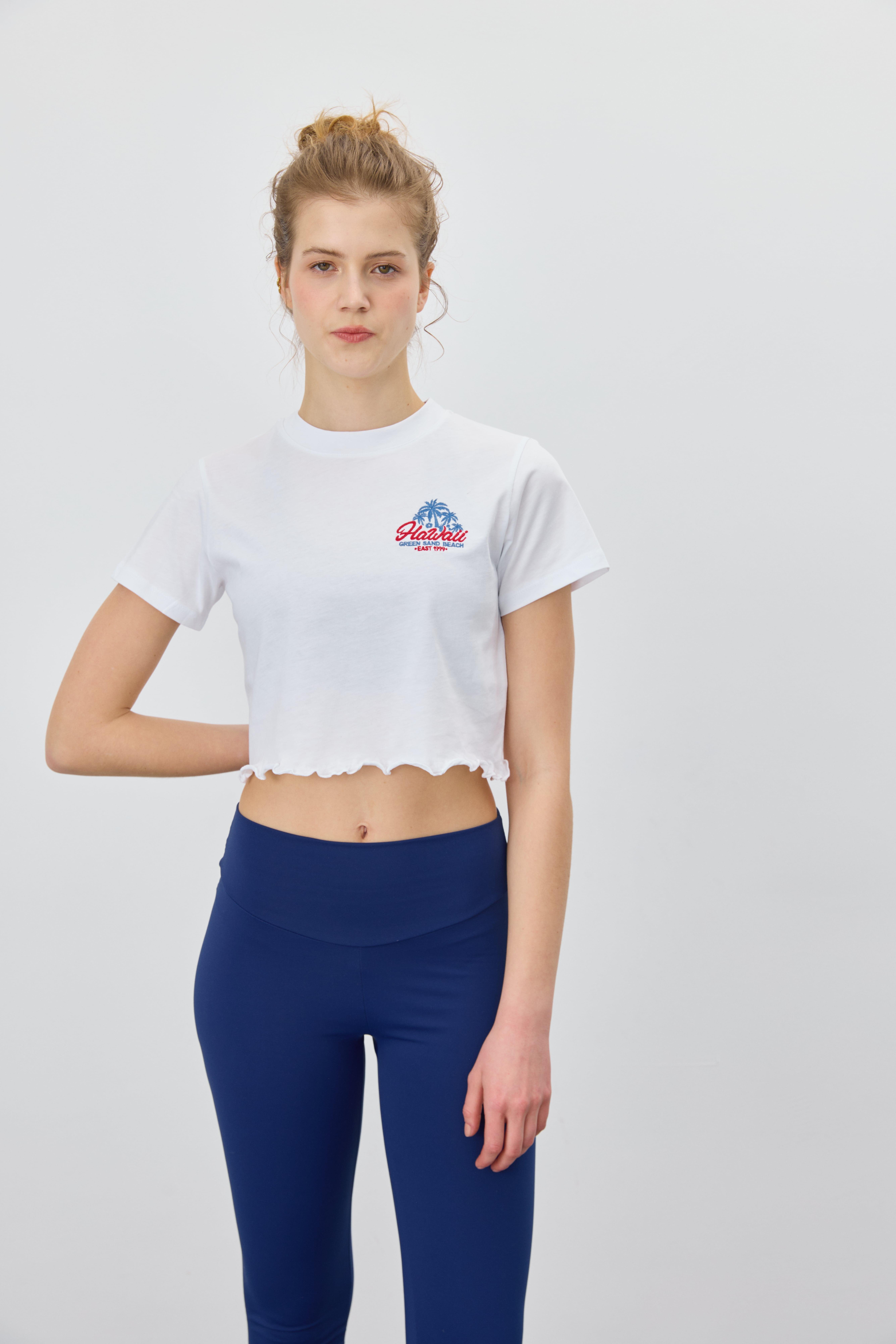 Kadın Hawaii Baskılı Kısa Kollu T-shirt