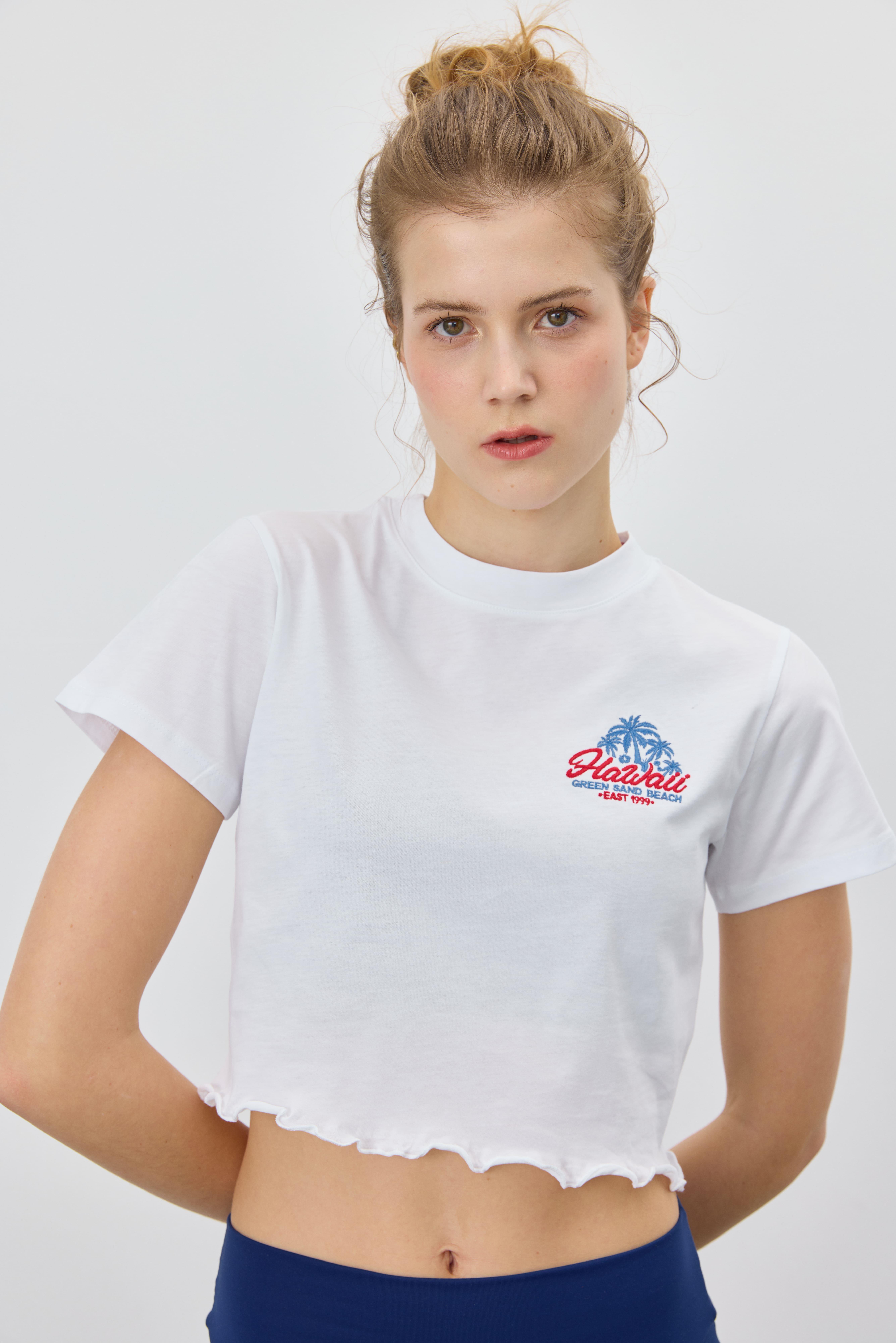Kadın Hawaii Baskılı Kısa Kollu T-shirt