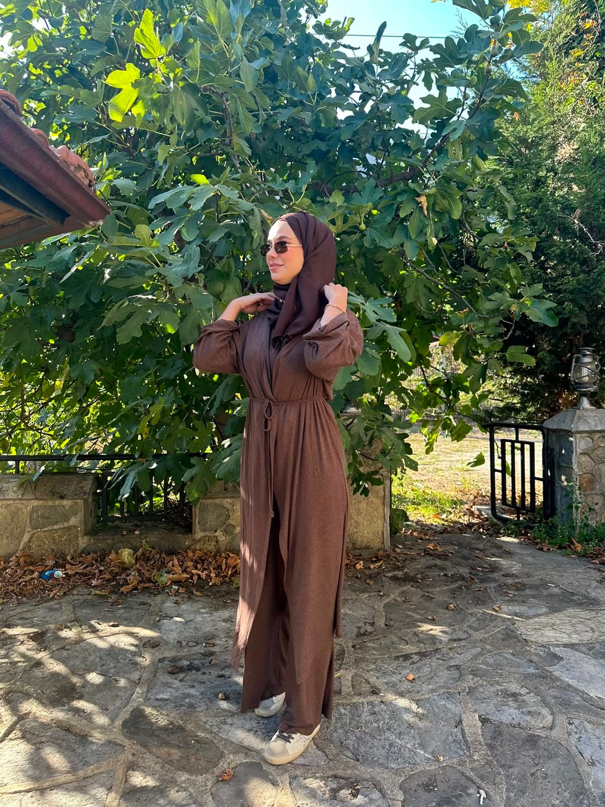 Kadın Kahve Melanj 3lü Kimono Takım