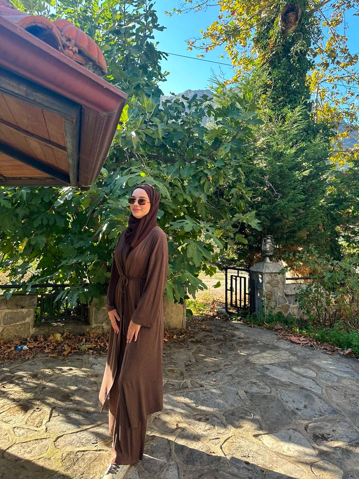 Kadın Kahve Melanj 3lü Kimono Takım
