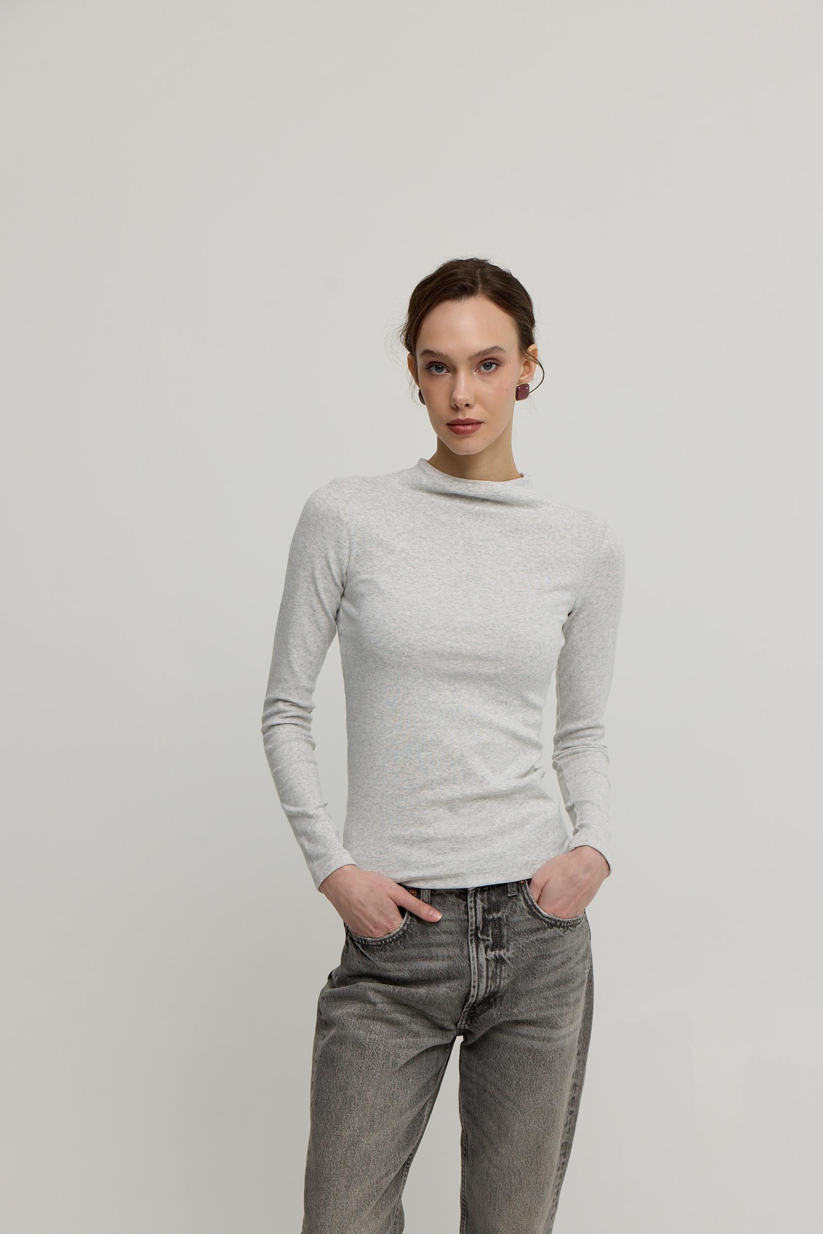 Kadın Kar Melanj Basic Boğazlı Uzun Kollu Body