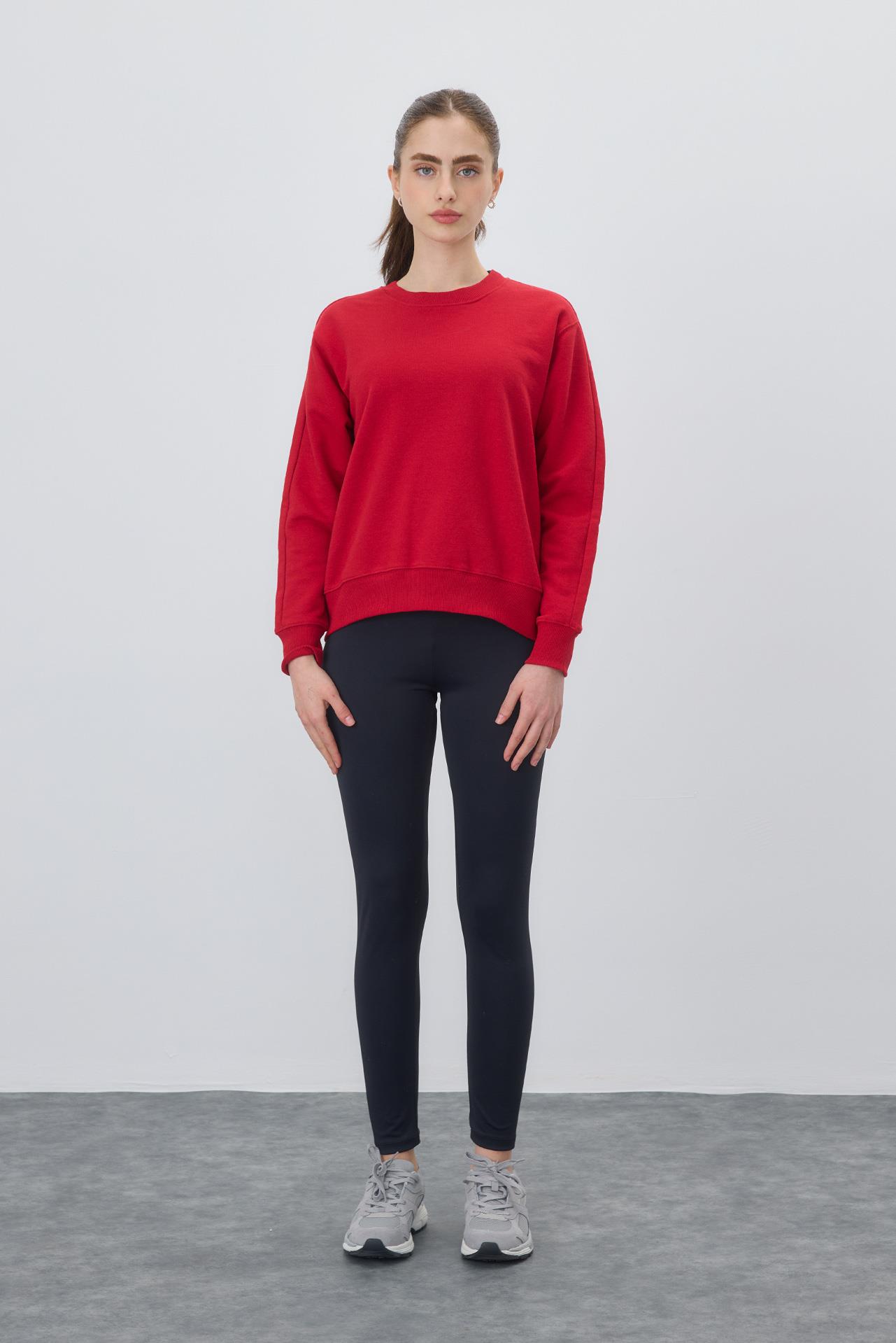 Kadın Kırmızı Renk Basic Şardonsuz Sweatshirt