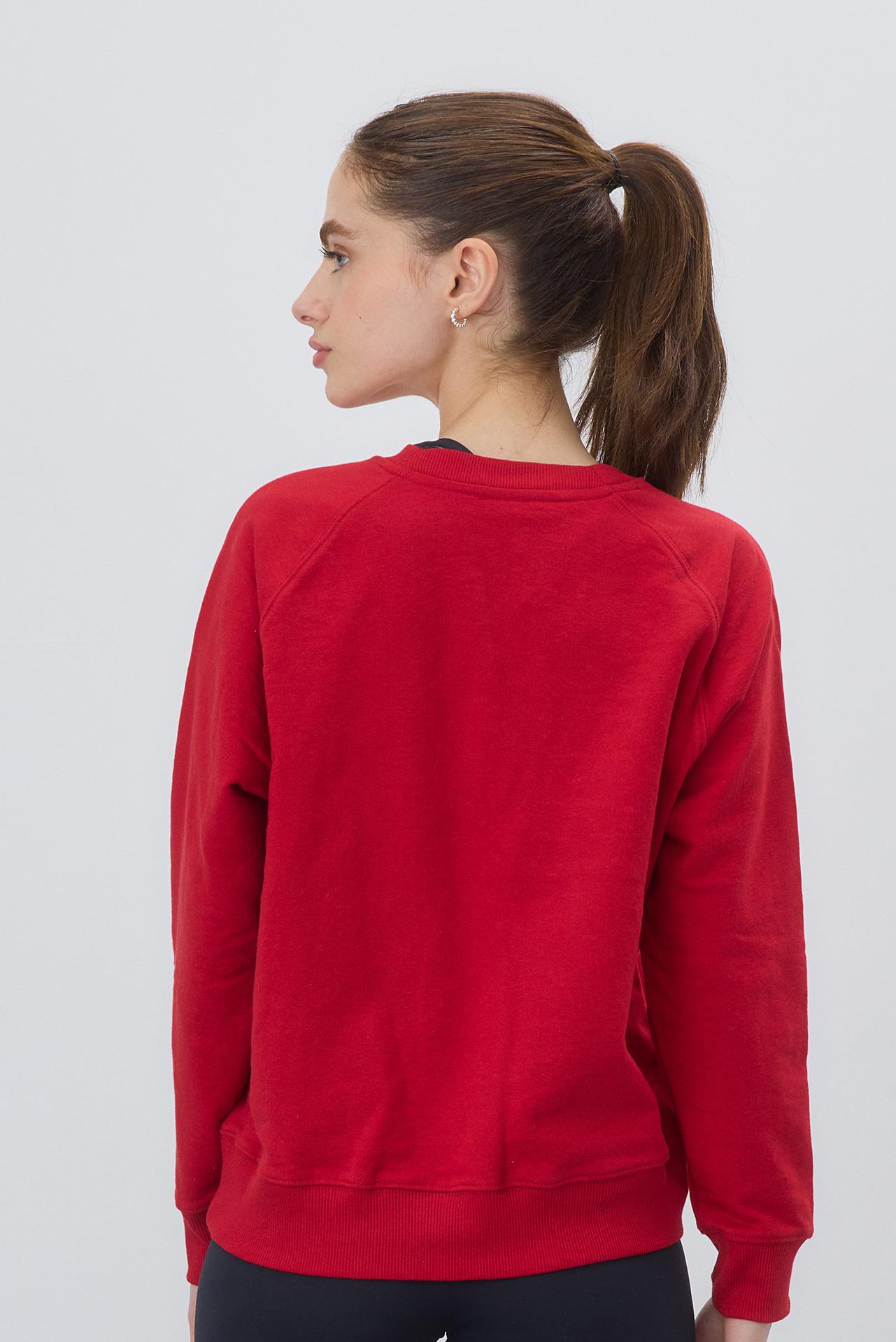 Kadın Kırmızı Renk Basic Şardonsuz Sweatshirt