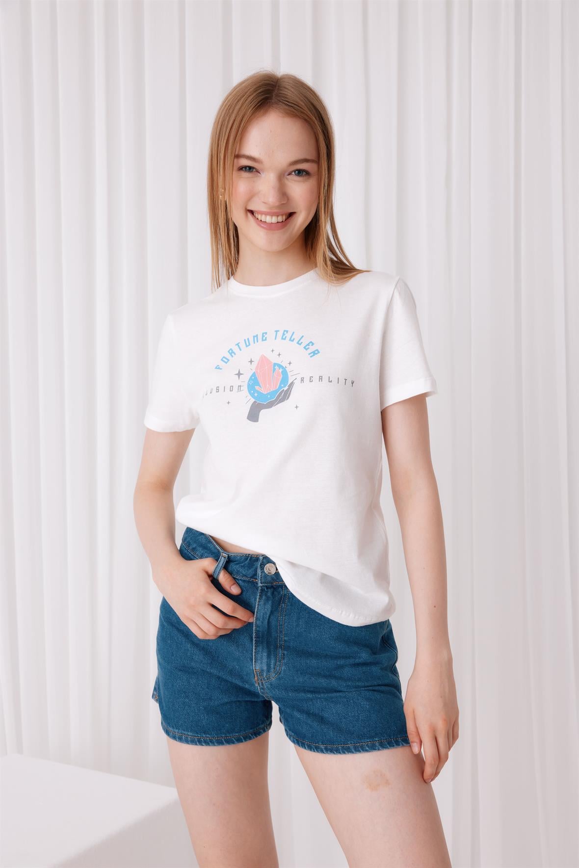 Kadın Kısa Kollu Fortune Baskılı T-Shirt