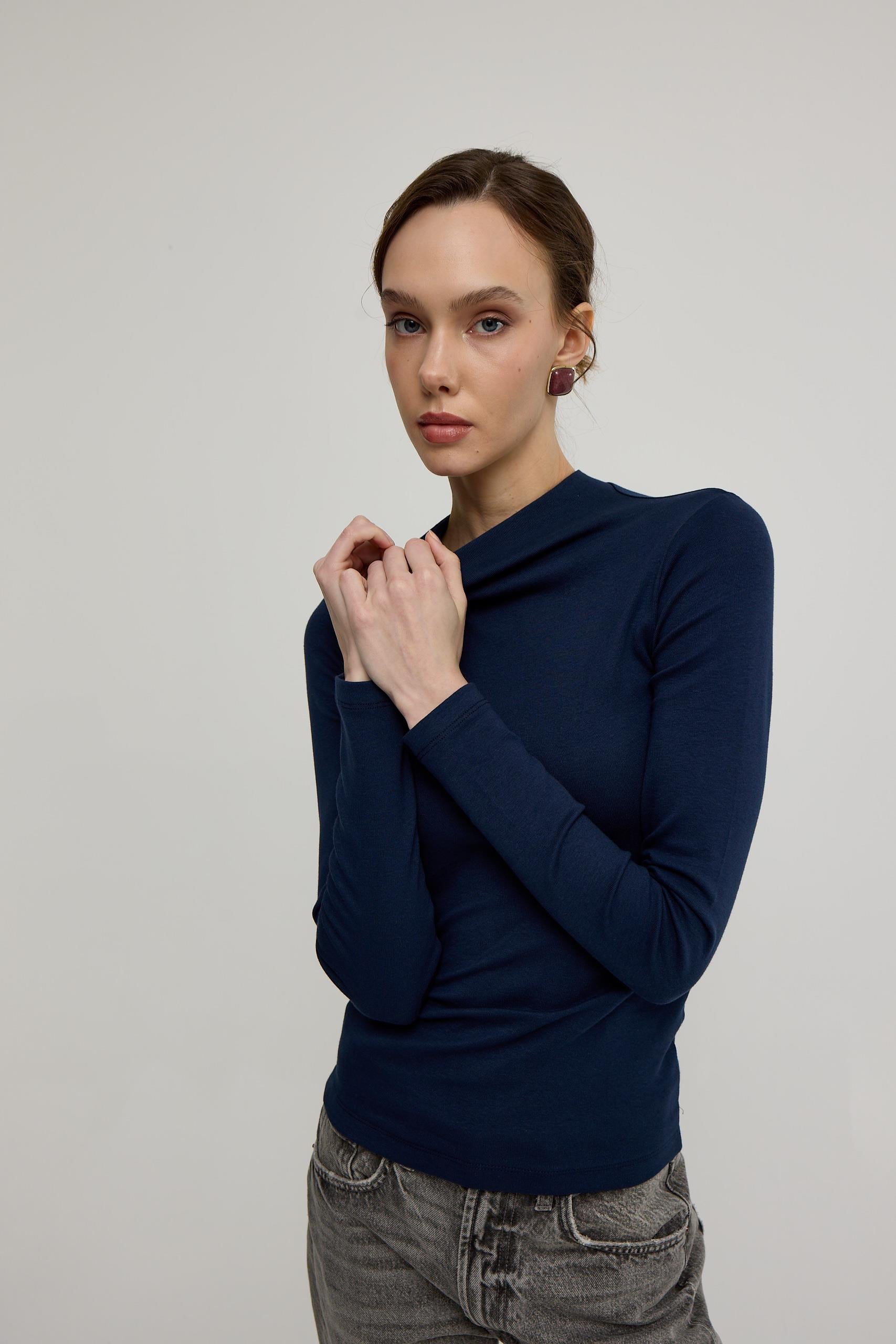Kadın Lacivert Basic Boğazlı Uzun Kollu Body