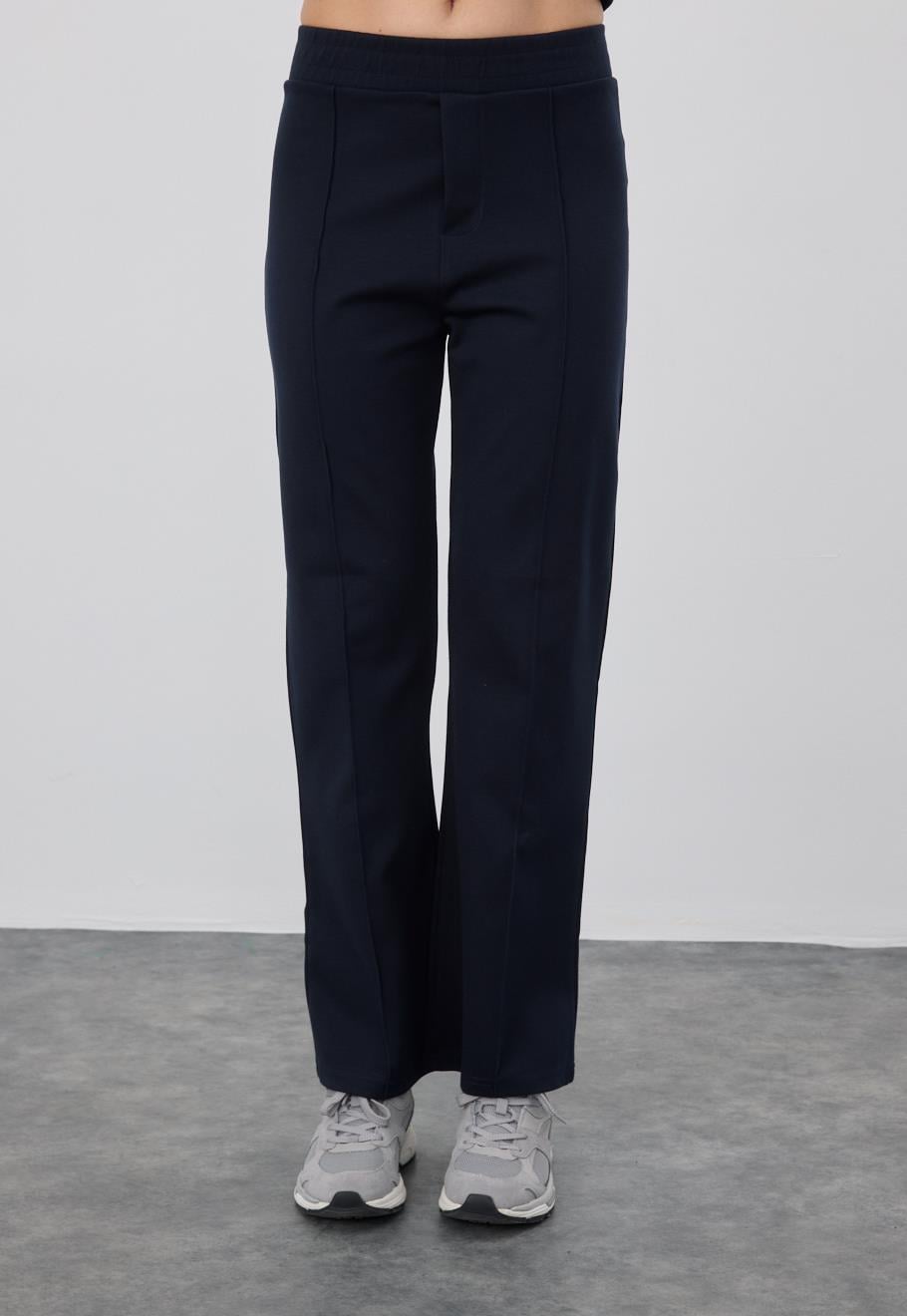 Kadın Lacivert Çımalı Ispanyol Paça Pantolon 