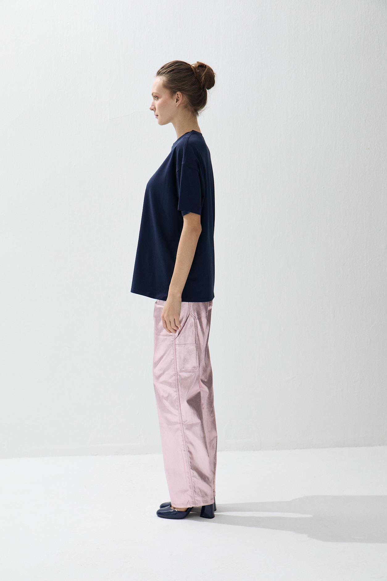 Kadın Lacivert Renk Pembe Sim Baskılı Oversize T-shirt