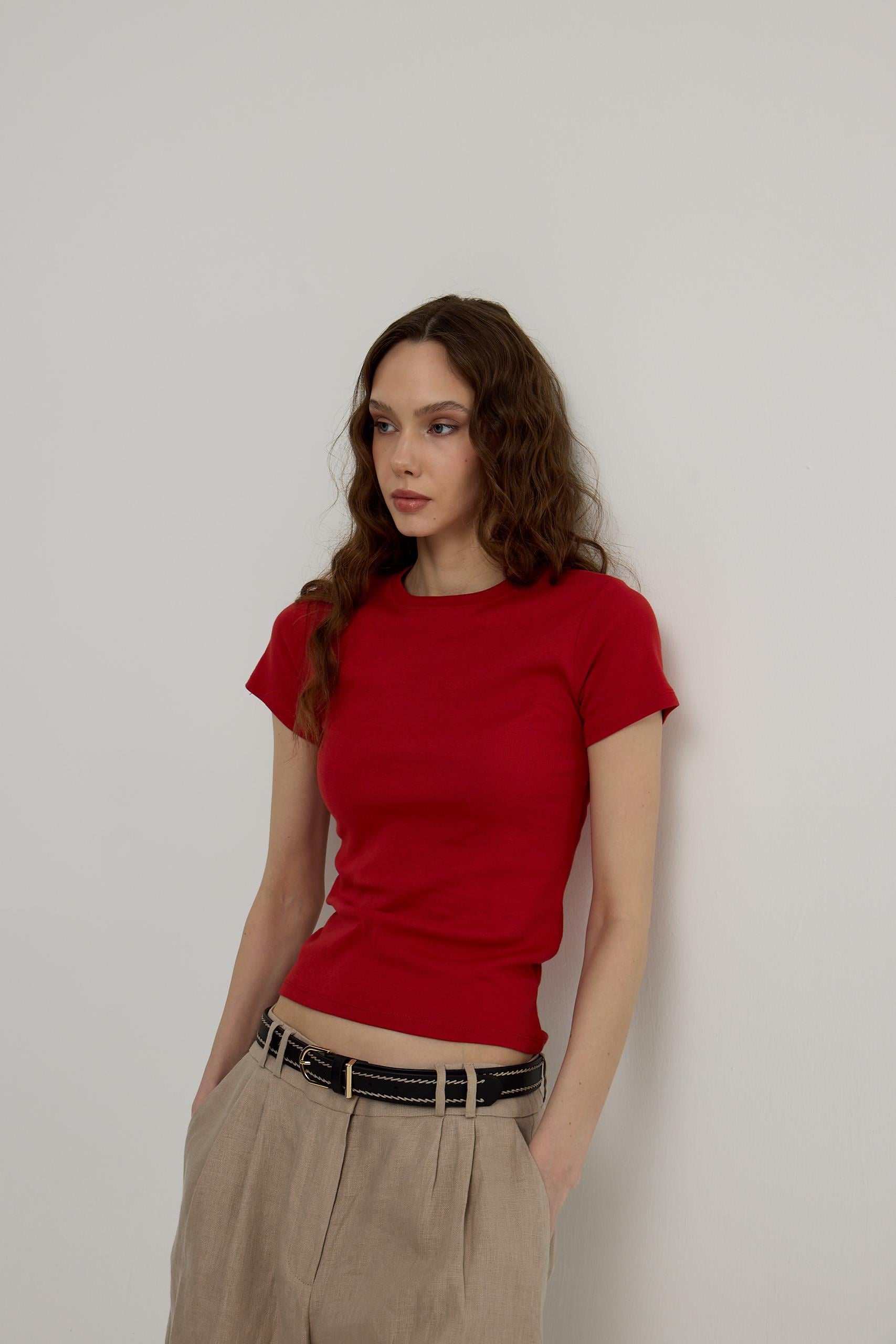 Kadın Magenta Kısa Kollu Basic T-shirt