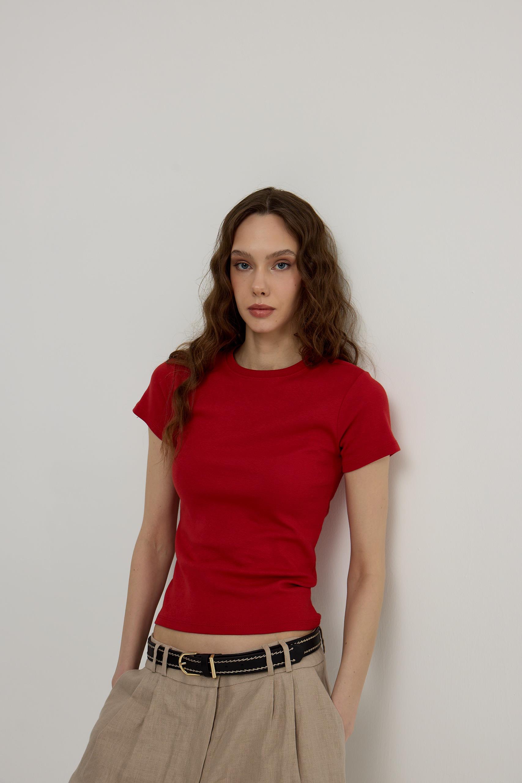 Kadın Magenta Kısa Kollu Basic T-shirt