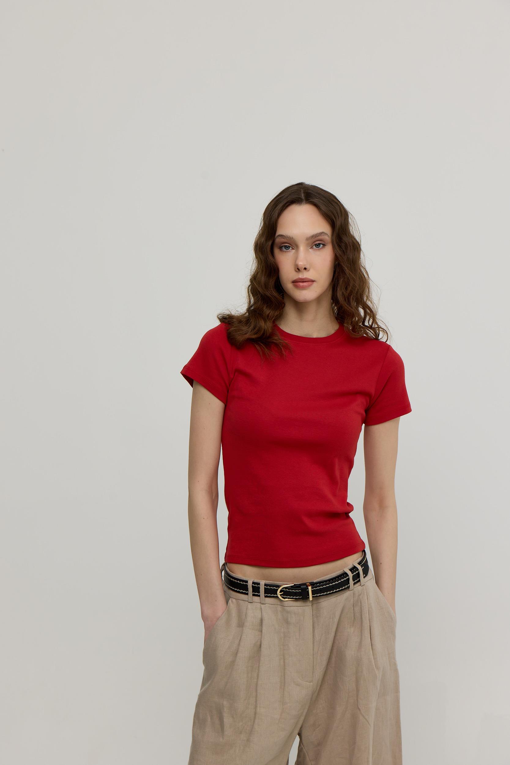 Kadın Magenta Kısa Kollu Basic T-shirt