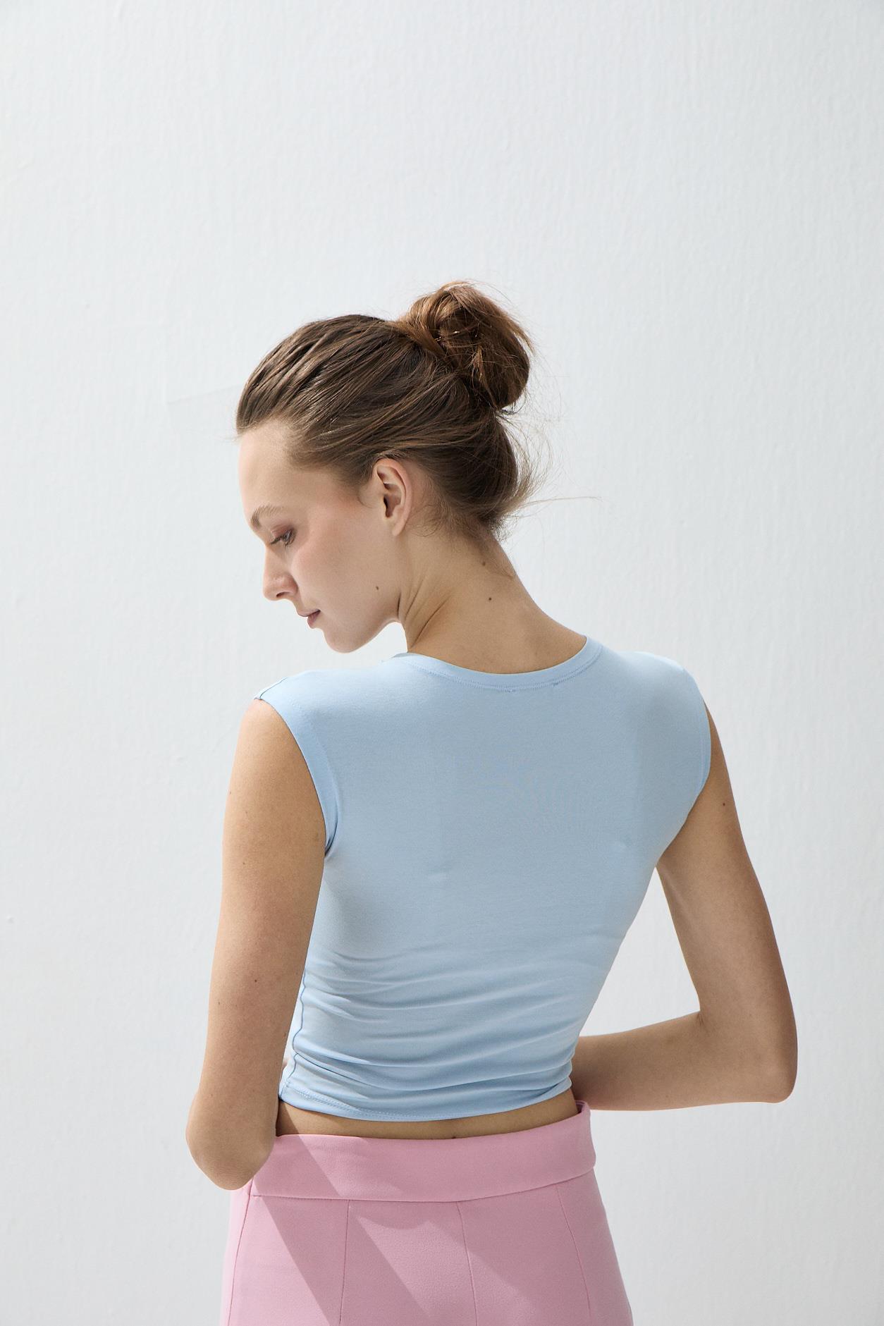 Kadın Mavi Renk Kısa Kollu Basic T-shirt