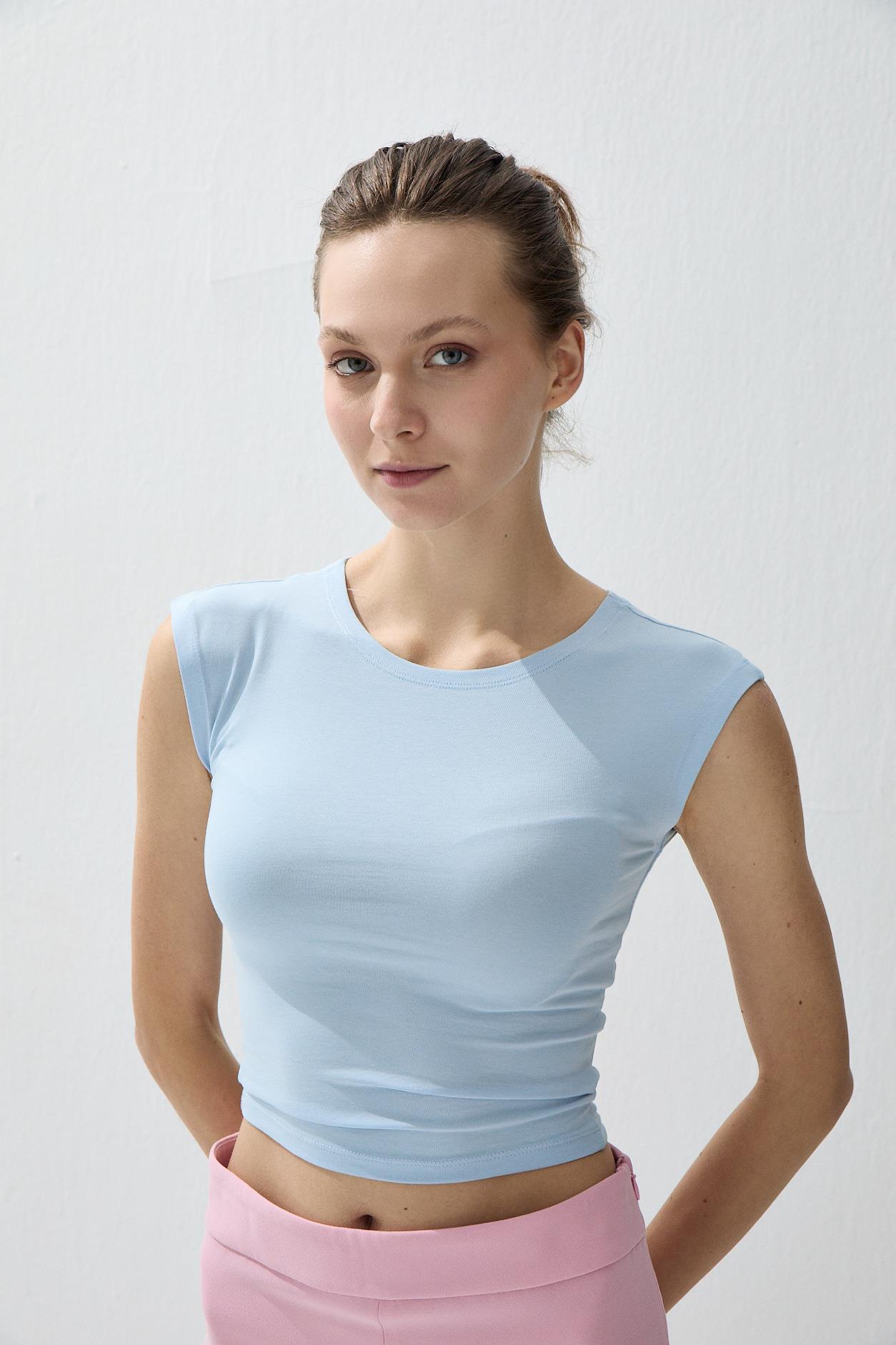 Kadın Mavi Renk Kısa Kollu Basic T-shirt