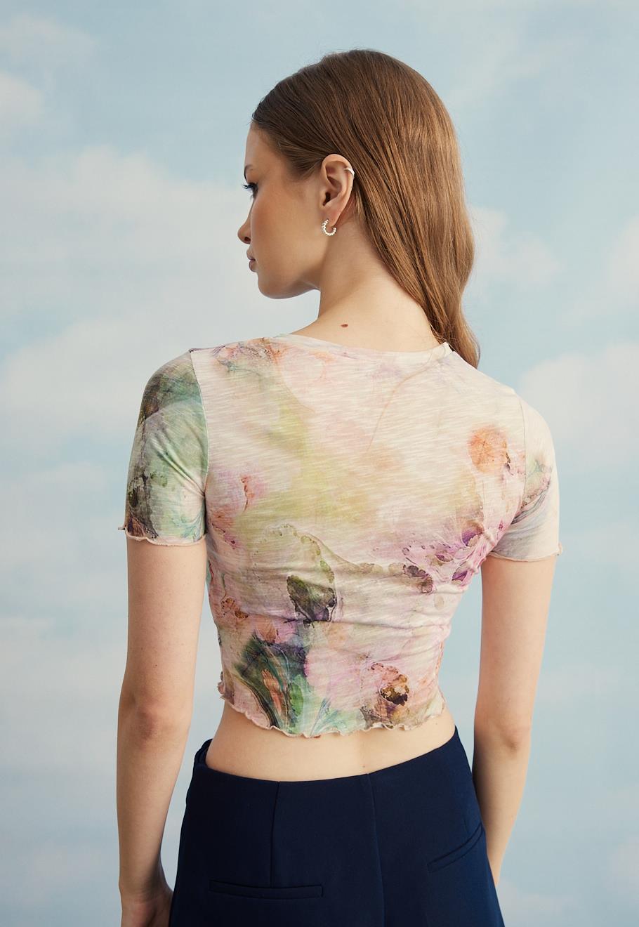 Kadın Mint Tül Crop Bluz