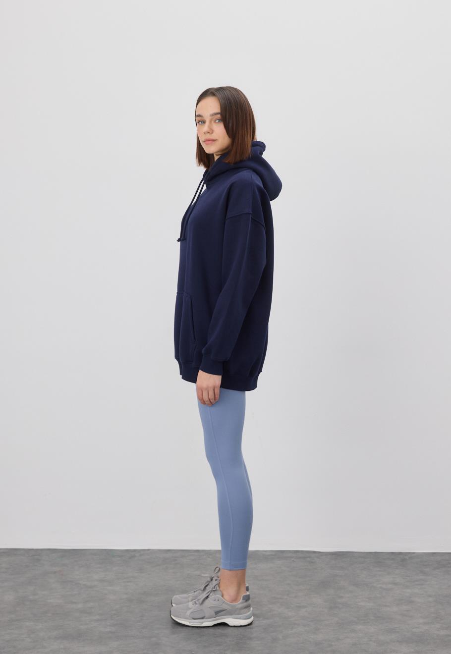Kadın Oversize Navy Kapüşonlu Sweatshirt