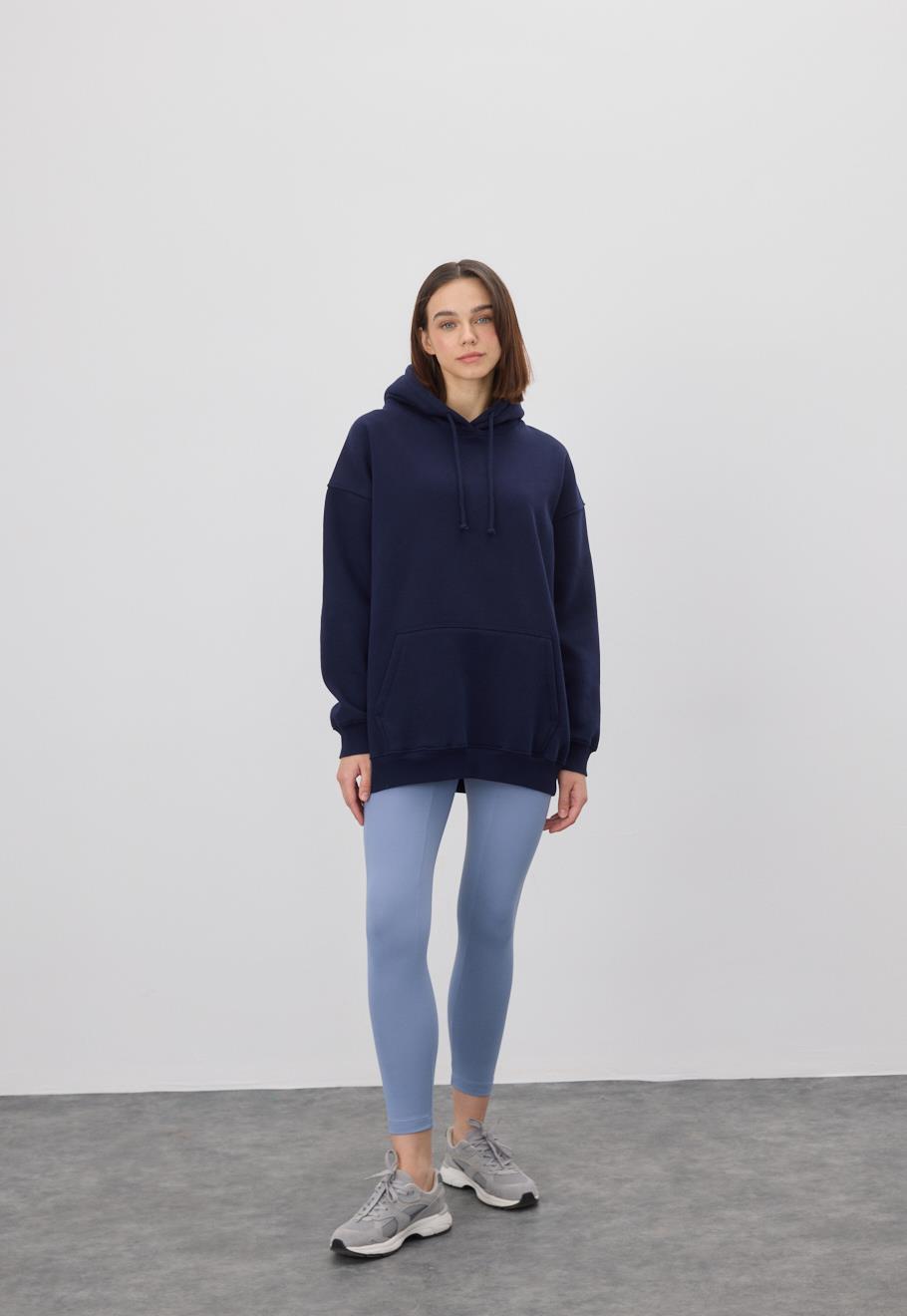 Kadın Oversize Navy Kapüşonlu Sweatshirt