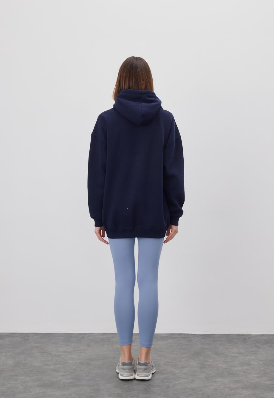 Kadın Oversize Navy Kapüşonlu Sweatshirt