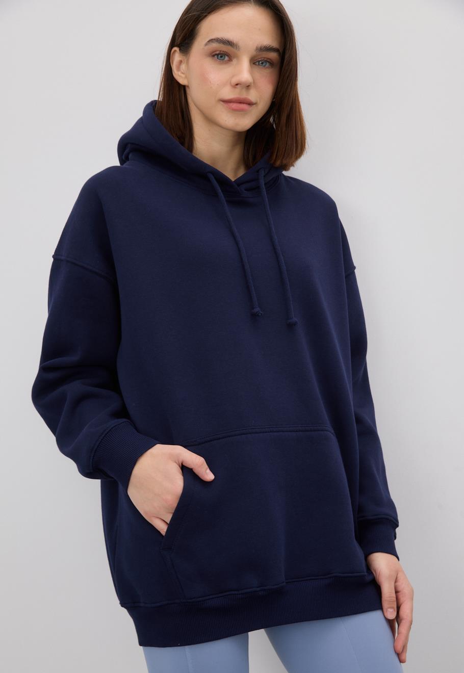Kadın Oversize Navy Kapüşonlu Sweatshirt