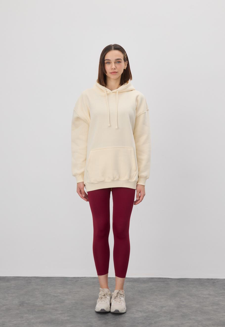 Kadın Oversize Vanilya Kapüşonlu Sweatshirt