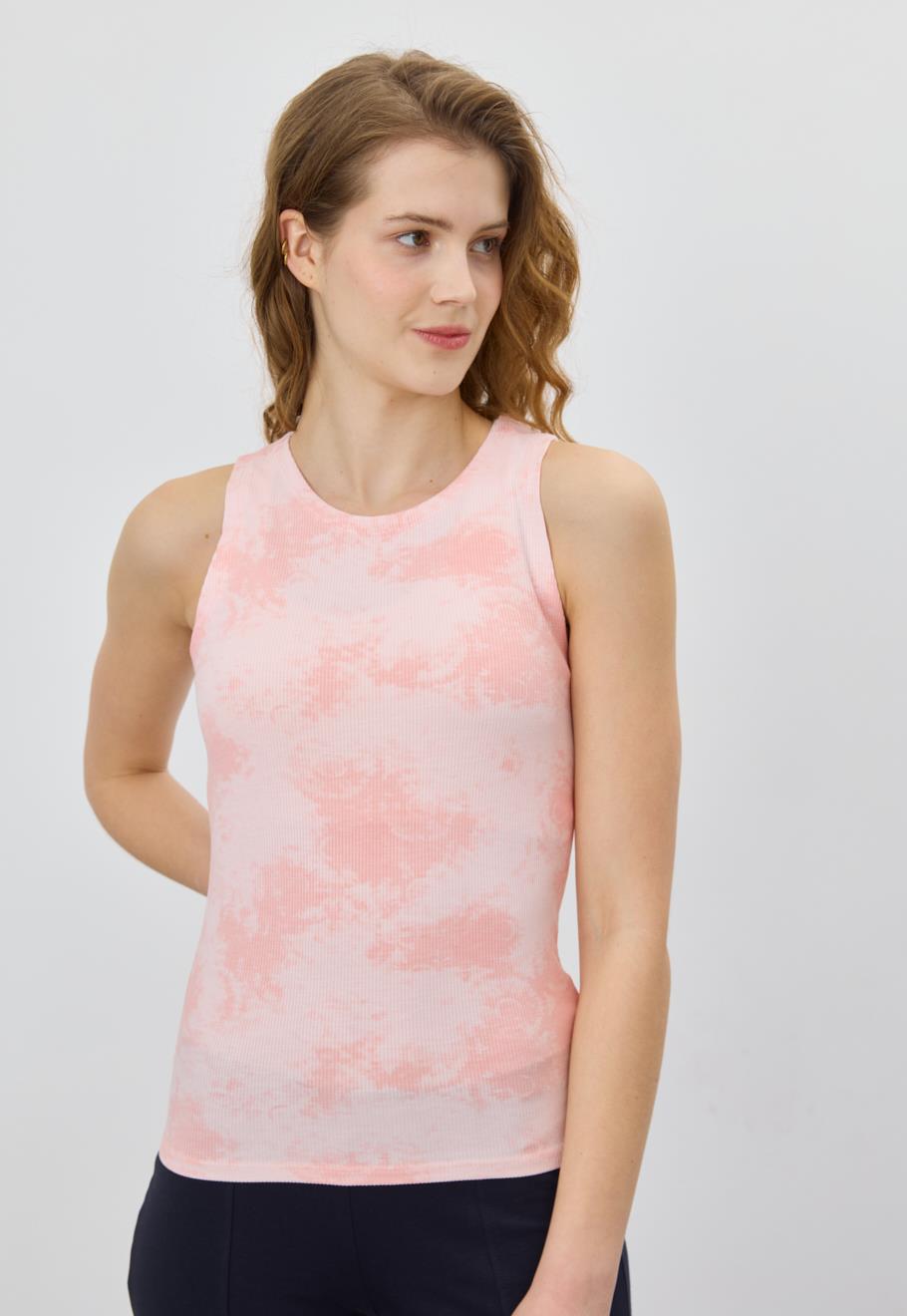Kadın Pembe Batik Sıfır Kol Bluz