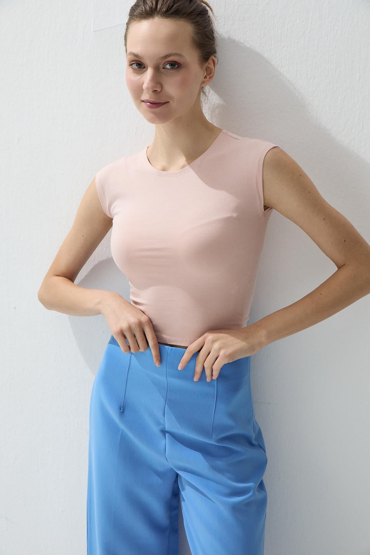 Kadın Pembe Renk Kısa Kollu Basic T-shirt