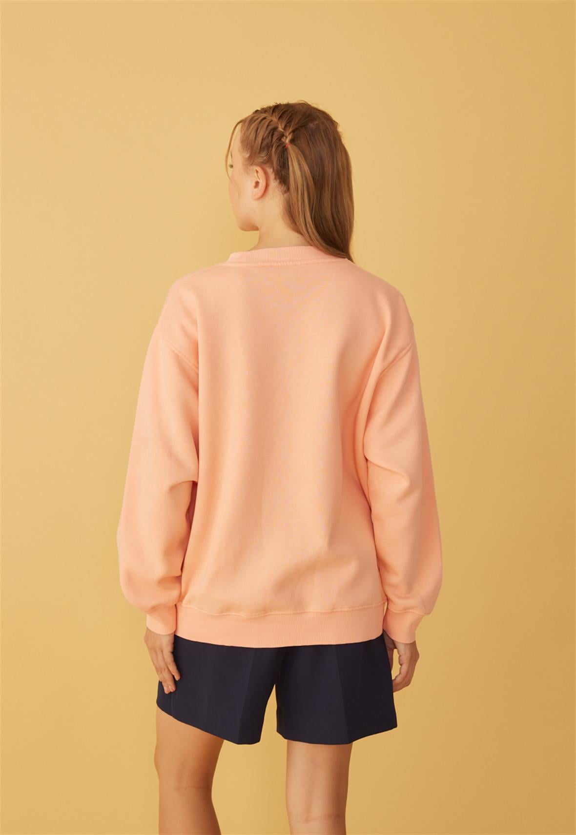 Kadın Somon Renk Oslo Baskılı Oversize Sweatshirt