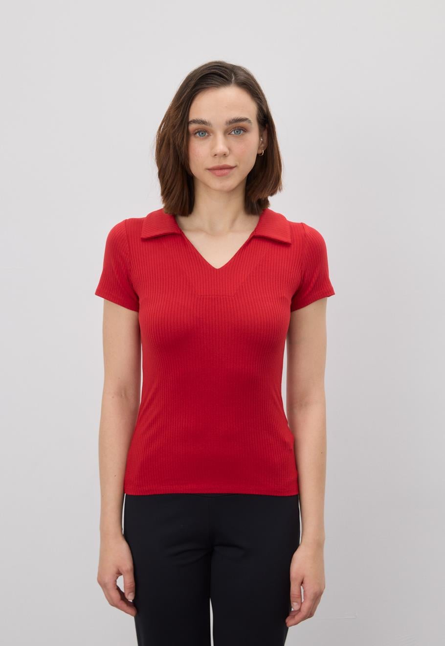 Kadın Polo Yaka Kırmızı T-Shirt