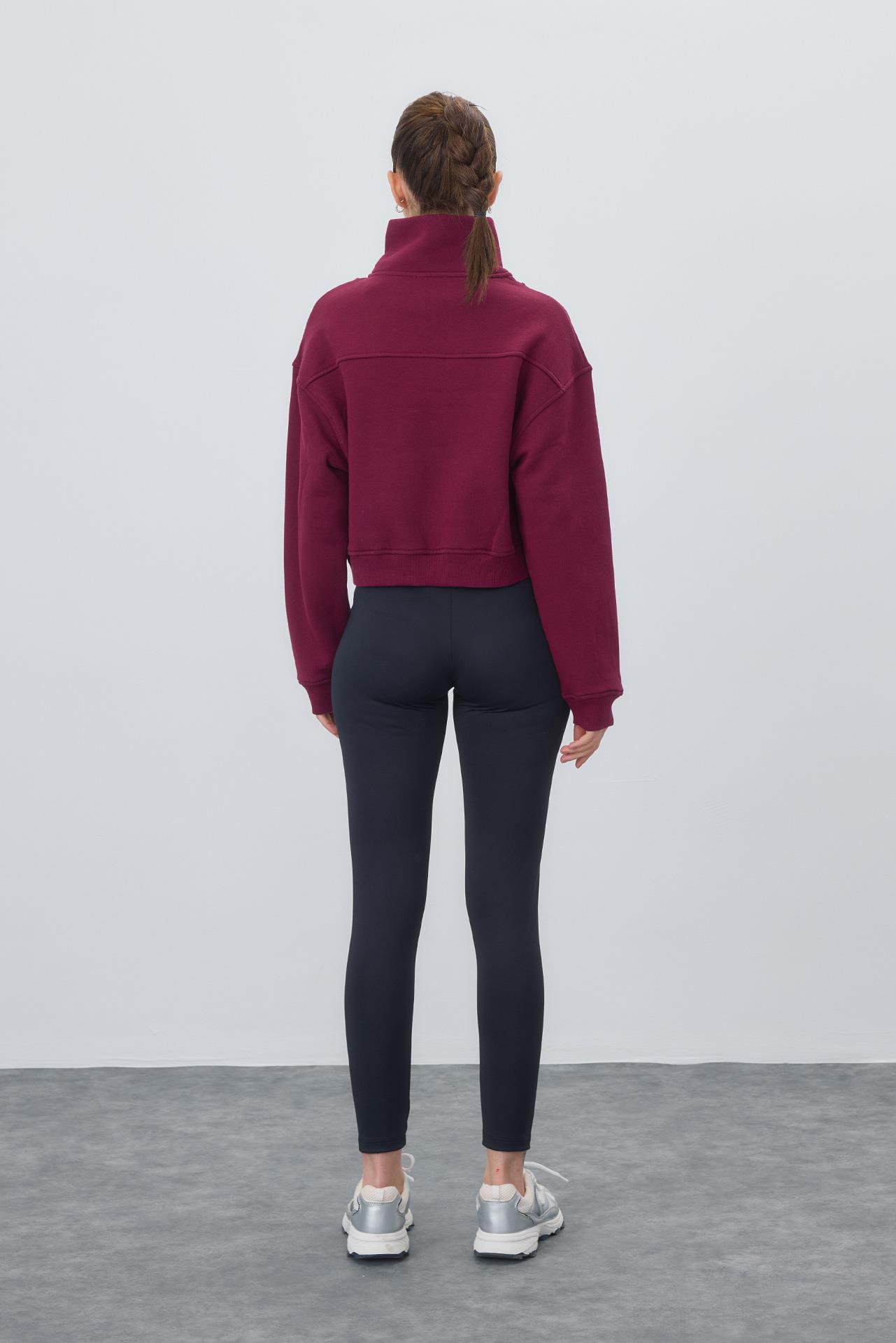 Kadın Şardonlu Yarım Balıkçı Yaka Fermuarlı Sweatshirt