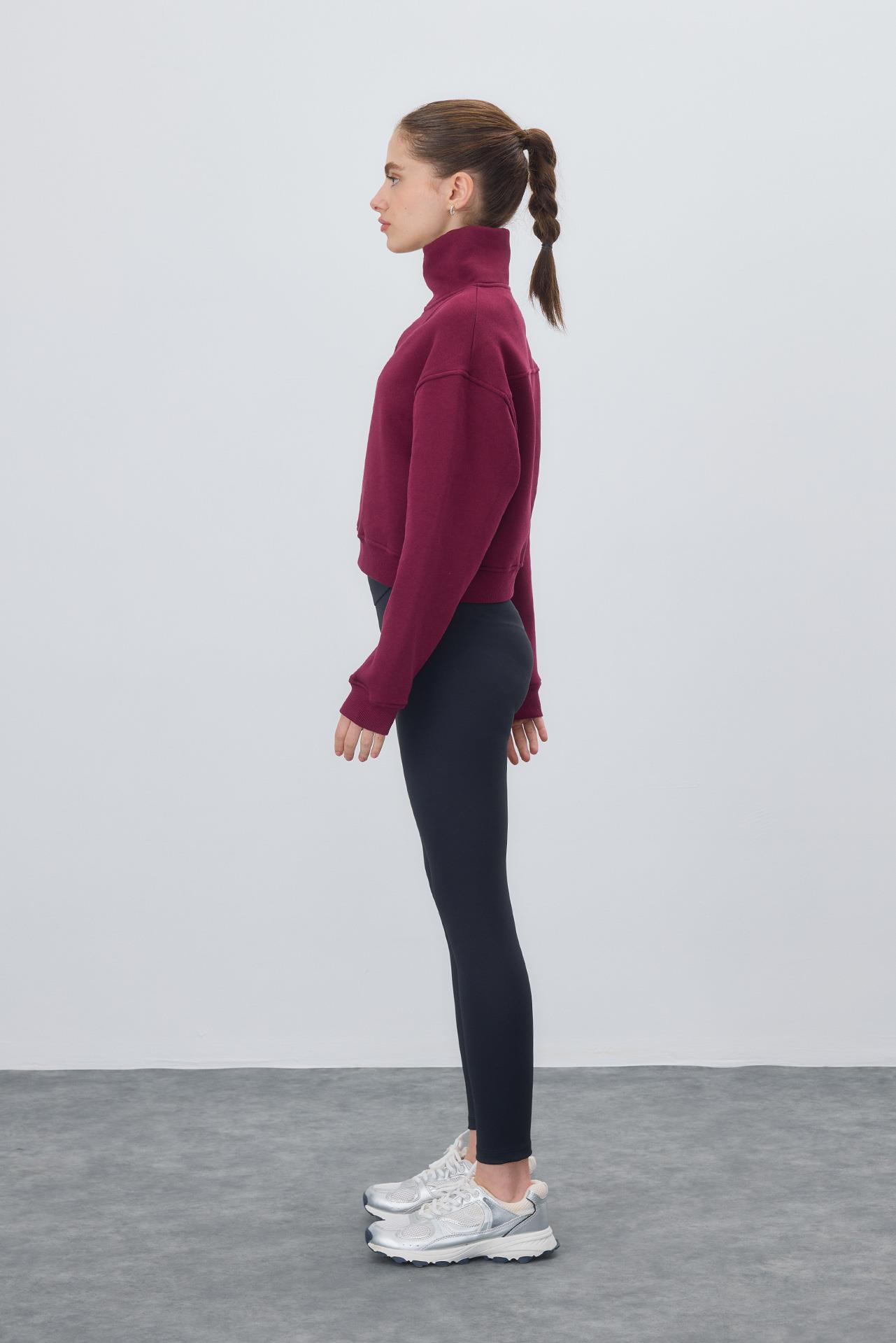 Kadın Şardonlu Yarım Balıkçı Yaka Fermuarlı Sweatshirt