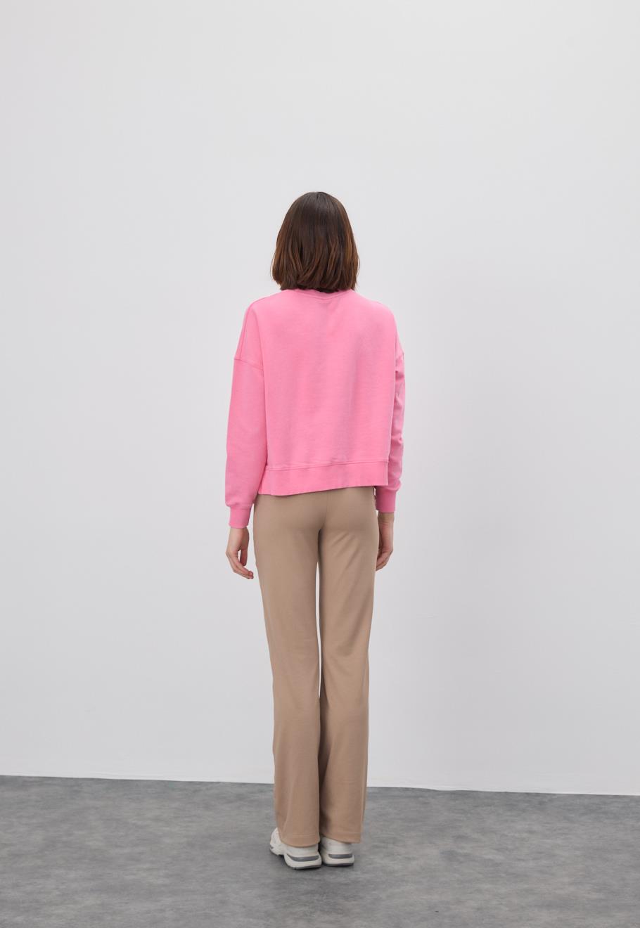 Kadın V Detaylı Efektli Pembe Renk Kısa Sweatshirt