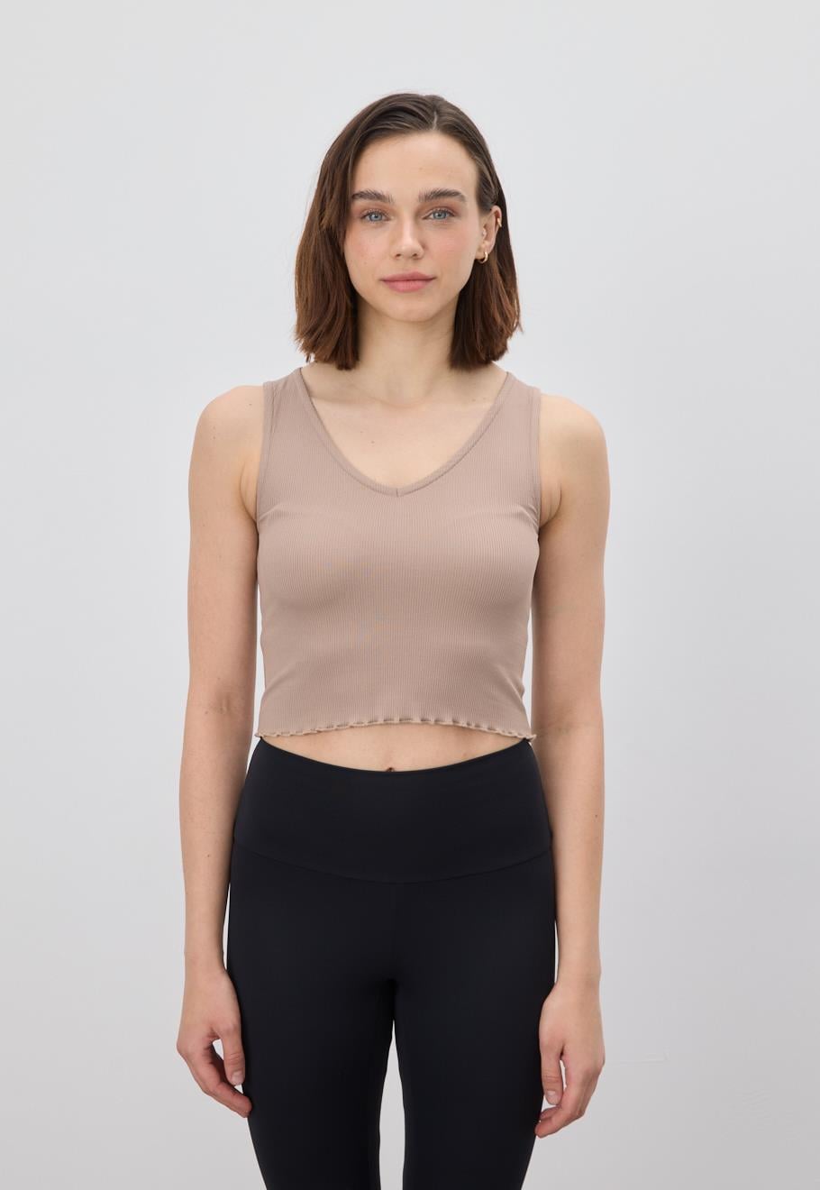 Kadın Vizon V Yaka Crop Bluz