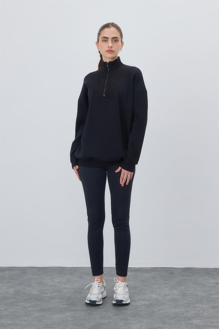 Fermuarlı Balıkçı Yaka Sweatshirt