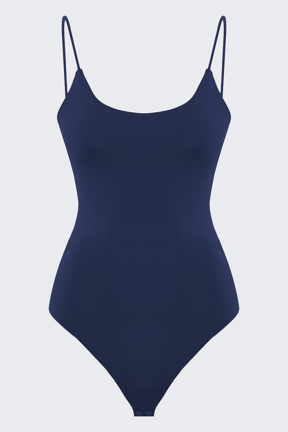 Kadın Lacivert Renk Askılı Çıtçıtlı Body