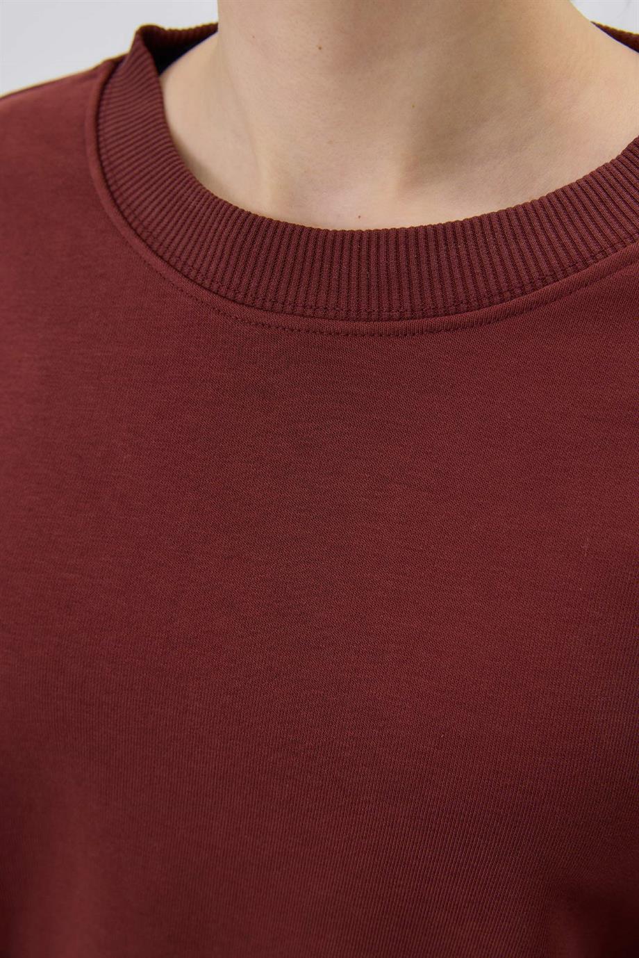 Kadın Basic Şardonsuz Çikolata Renk Sweatshirt