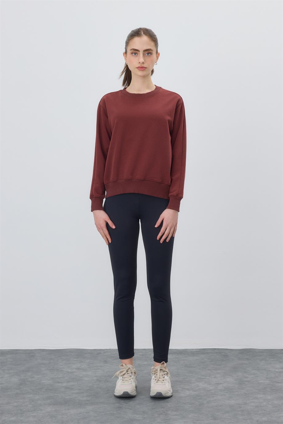 Kadın Basic Şardonsuz Çikolata Renk Sweatshirt