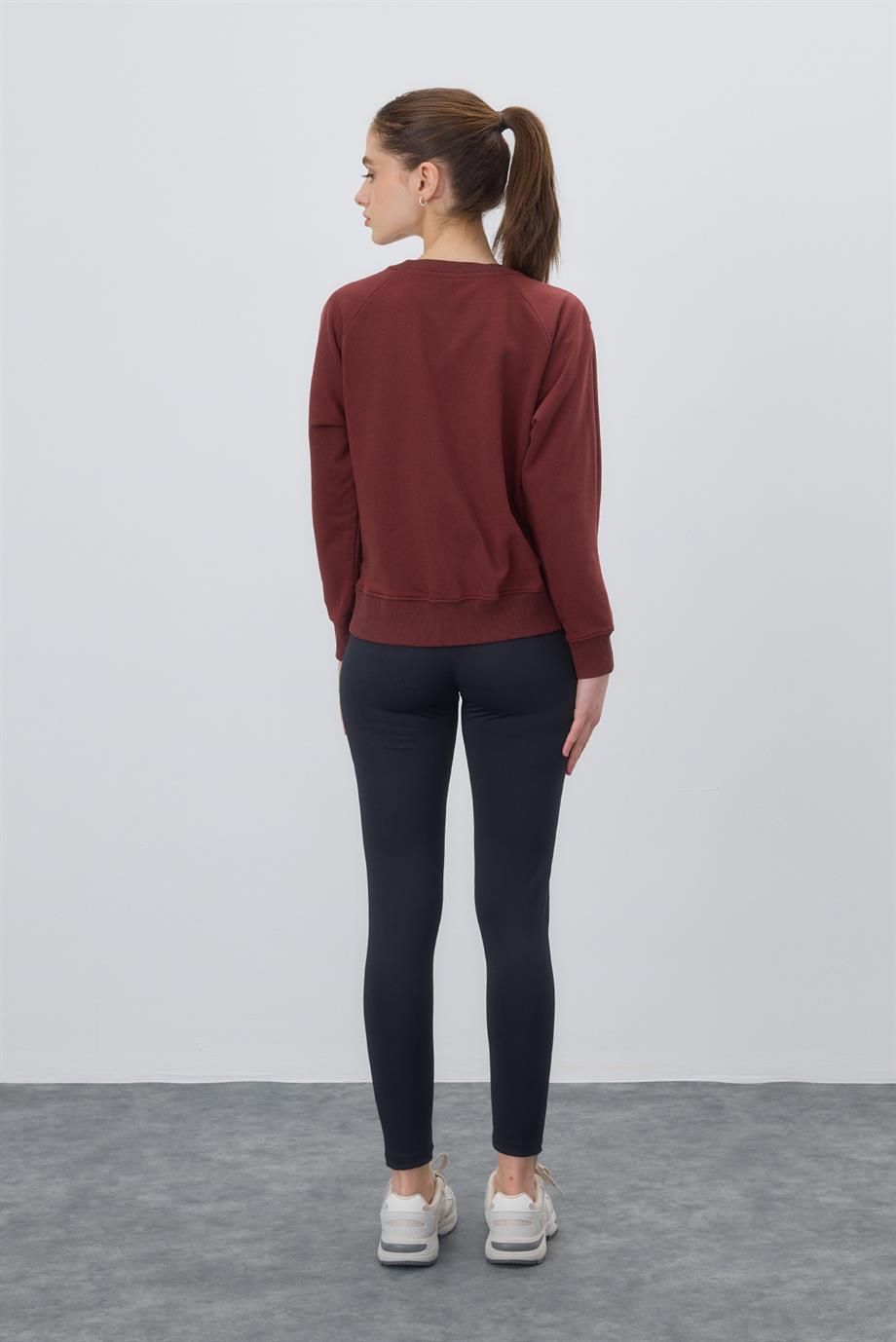 Kadın Basic Şardonsuz Çikolata Renk Sweatshirt